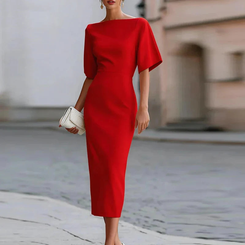 Charlotta | Women's Fitted Boat Neck Bodycon Wedding Guest Dress