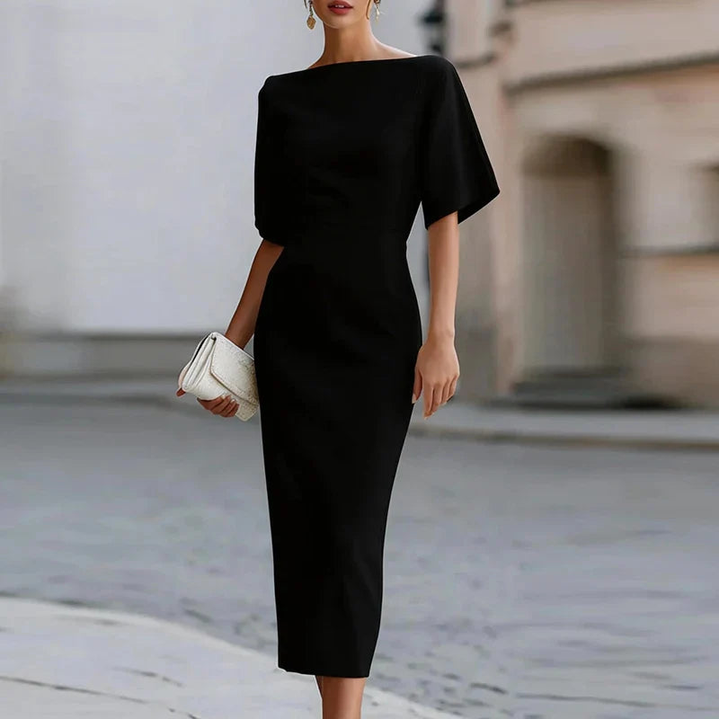 Charlotta | Women's Fitted Boat Neck Bodycon Wedding Guest Dress
