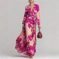 Charmain | Women's Long Sleeve V Neck Floral Flowy Maxi Dress