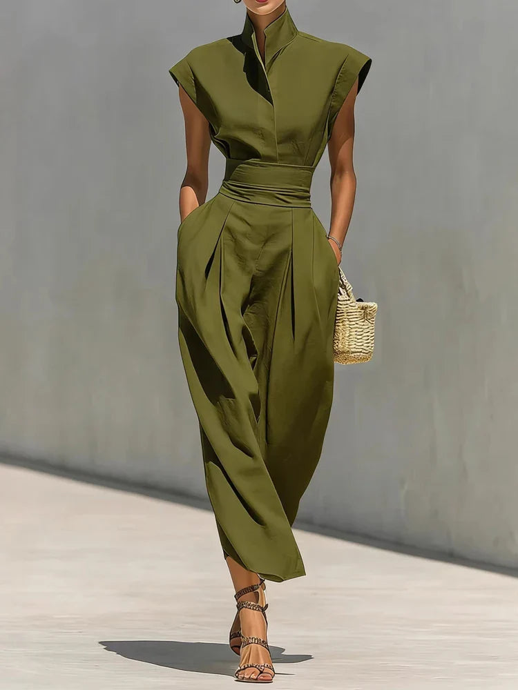 Chelsey | Women's Sleeveless Stand Collar Pocket Midi Dress