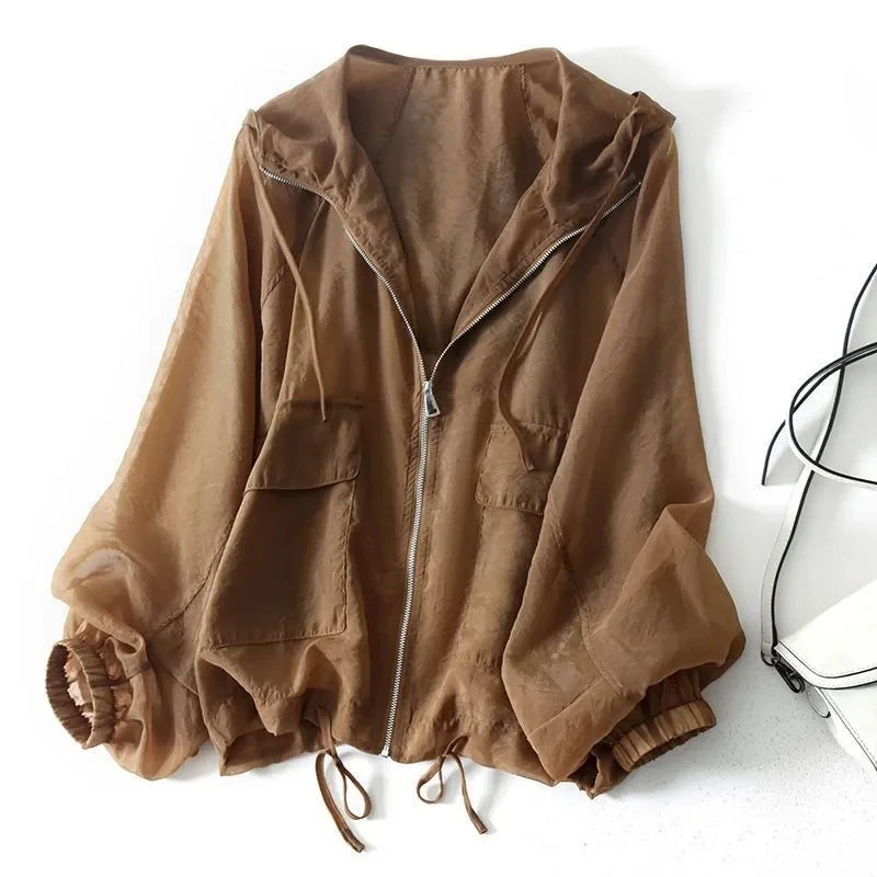Chevonne | Women's Zip Front Drawstring Windbreaker Hoodie