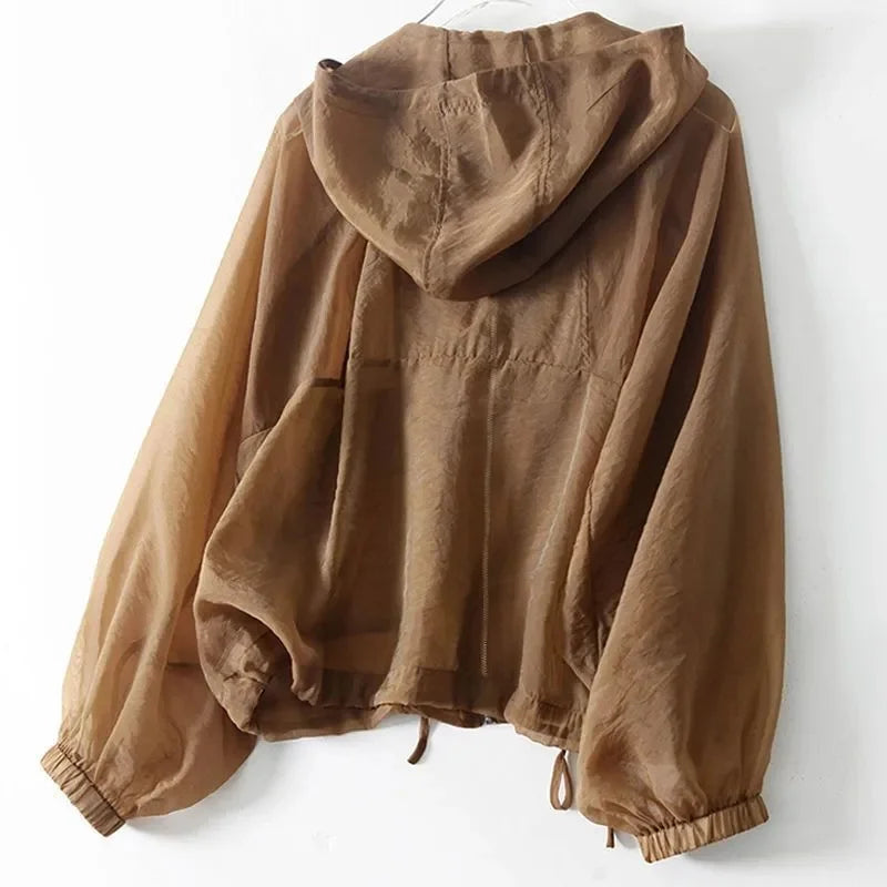 Chevonne | Women's Zip Front Drawstring Windbreaker Hoodie
