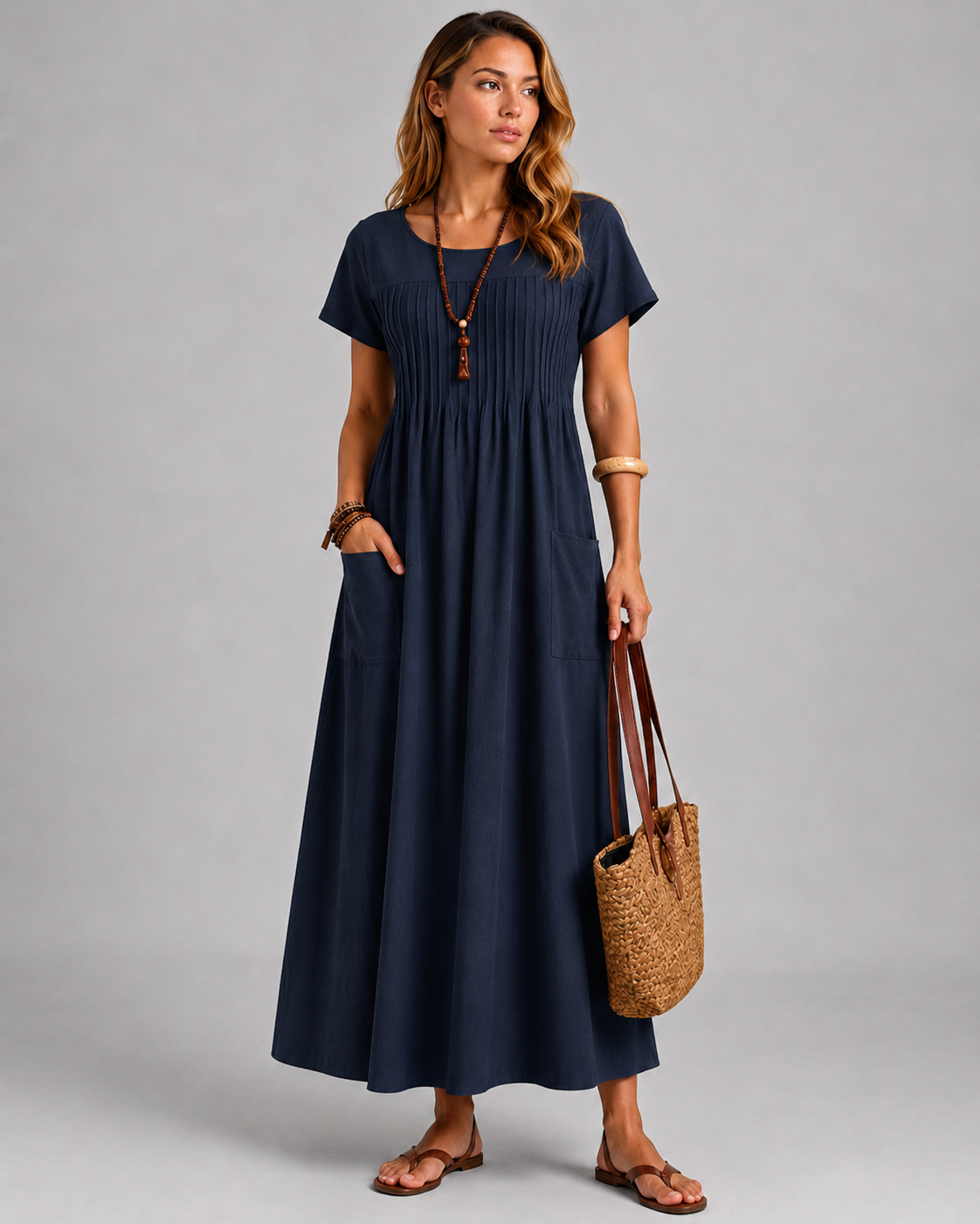 Cheyenne | Women’s Dolman Sleeve Pleated Scoop Neck Midi Dress