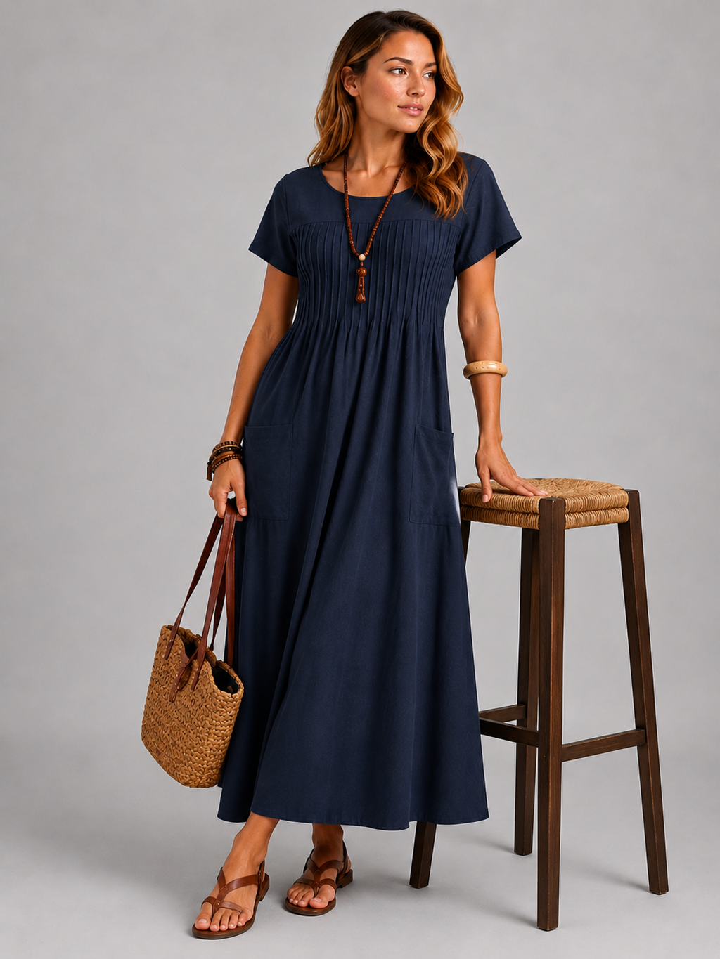 Cheyenne | Women’s Dolman Sleeve Pleated Scoop Neck Midi Dress