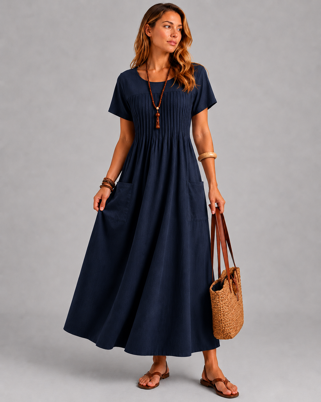 Cheyenne | Women’s Dolman Sleeve Pleated Scoop Neck Midi Dress