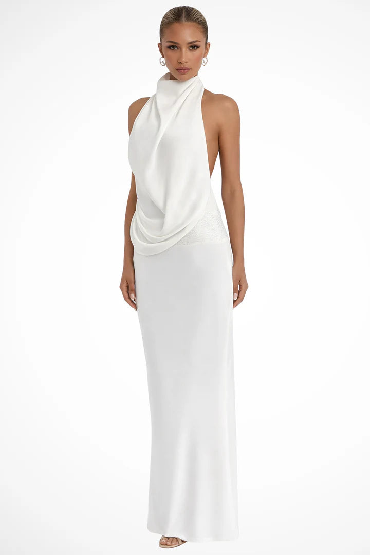 Chiara | Women's Halter Neck Draped Wedding Guest Maxi Dress
