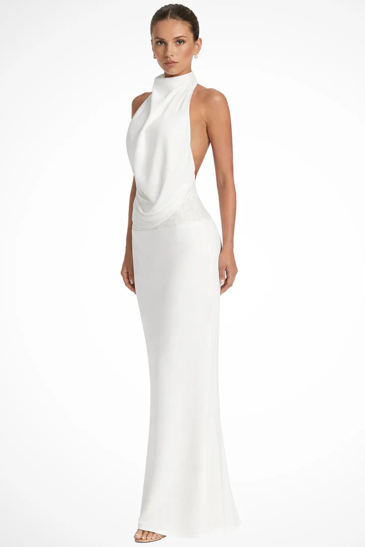 Chiara | Women's Halter Neck Draped Wedding Guest Maxi Dress