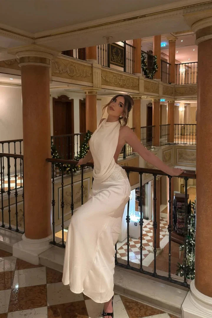 Chiara | Women's Halter Neck Draped Wedding Guest Maxi Dress