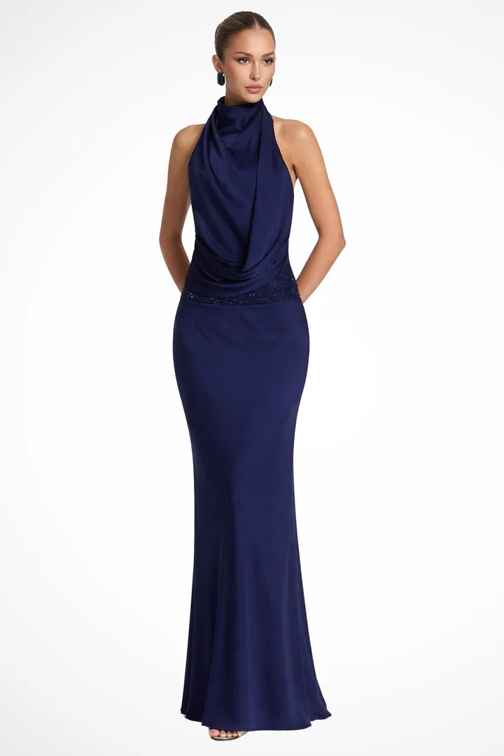 Chiara | Women's Halter Neck Draped Wedding Guest Maxi Dress