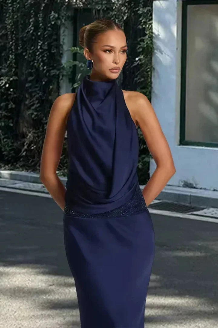 Chiara | Women's Halter Neck Draped Wedding Guest Maxi Dress
