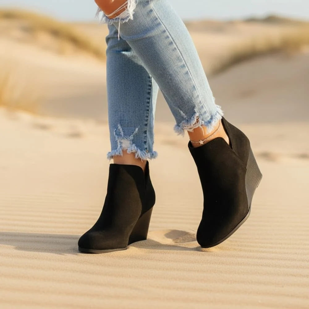 Women’s Pointed Toe Side Zip Wedge Ankle Boots