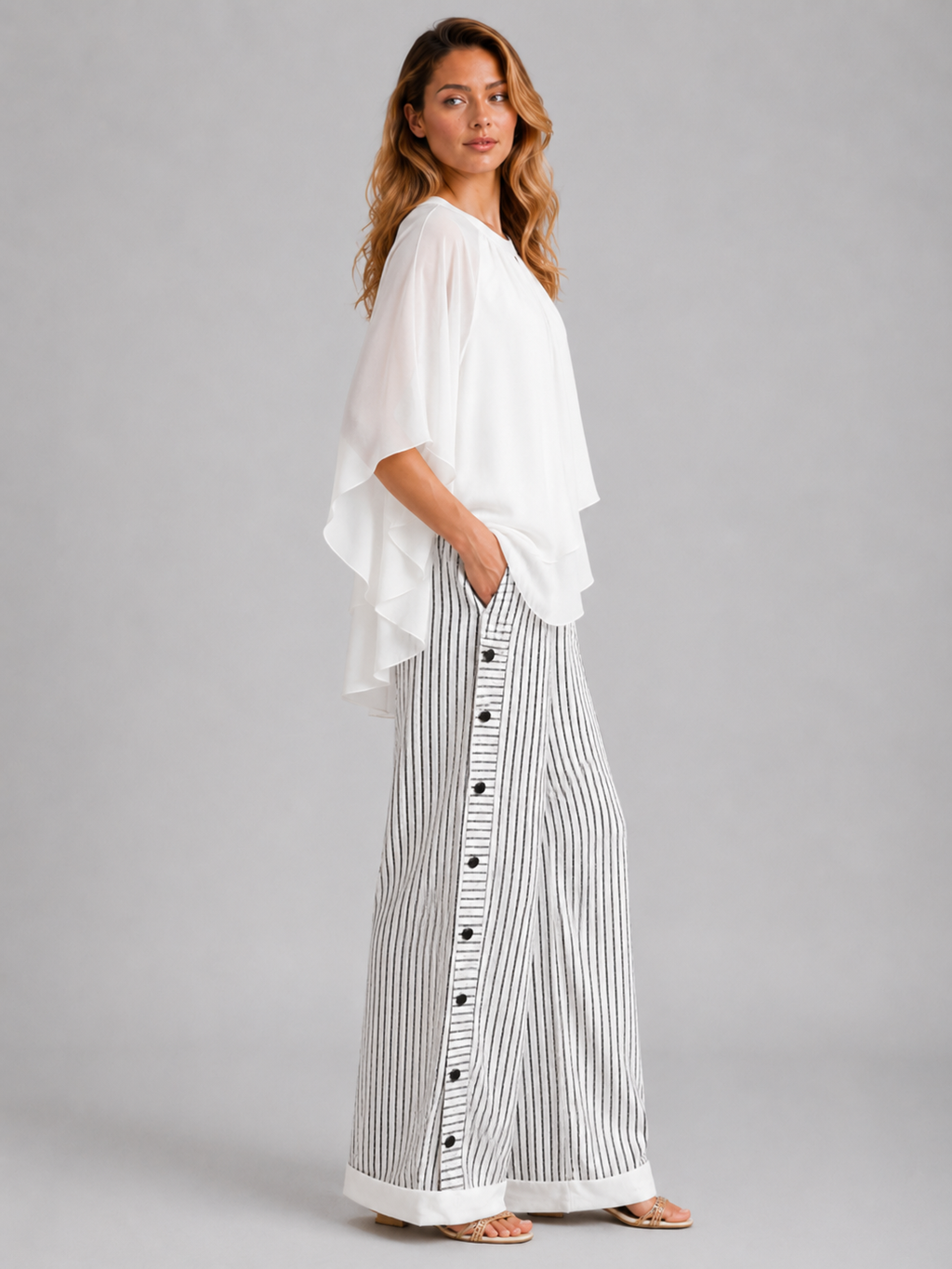 Christa | Women’s Striped Button Detail Pants