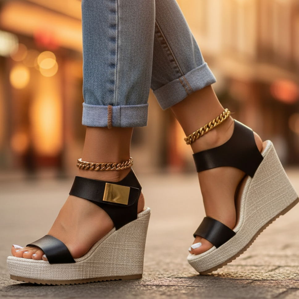 Christal | Women's Open Toe Platform Wedge Ankle Straps Sandals