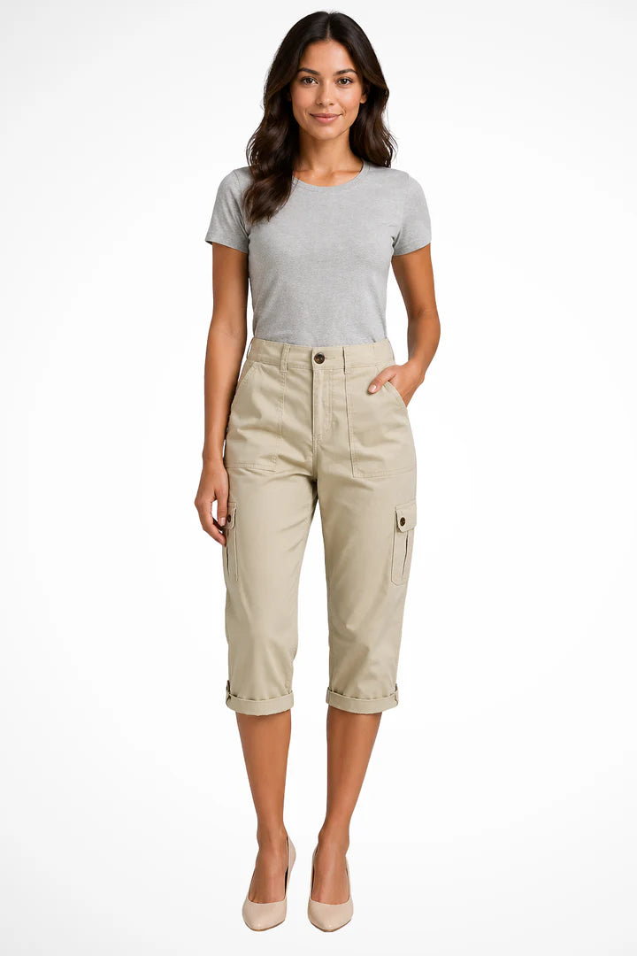 Christelle | Women’s Straight Leg Button Front Utility Cargo Trousers