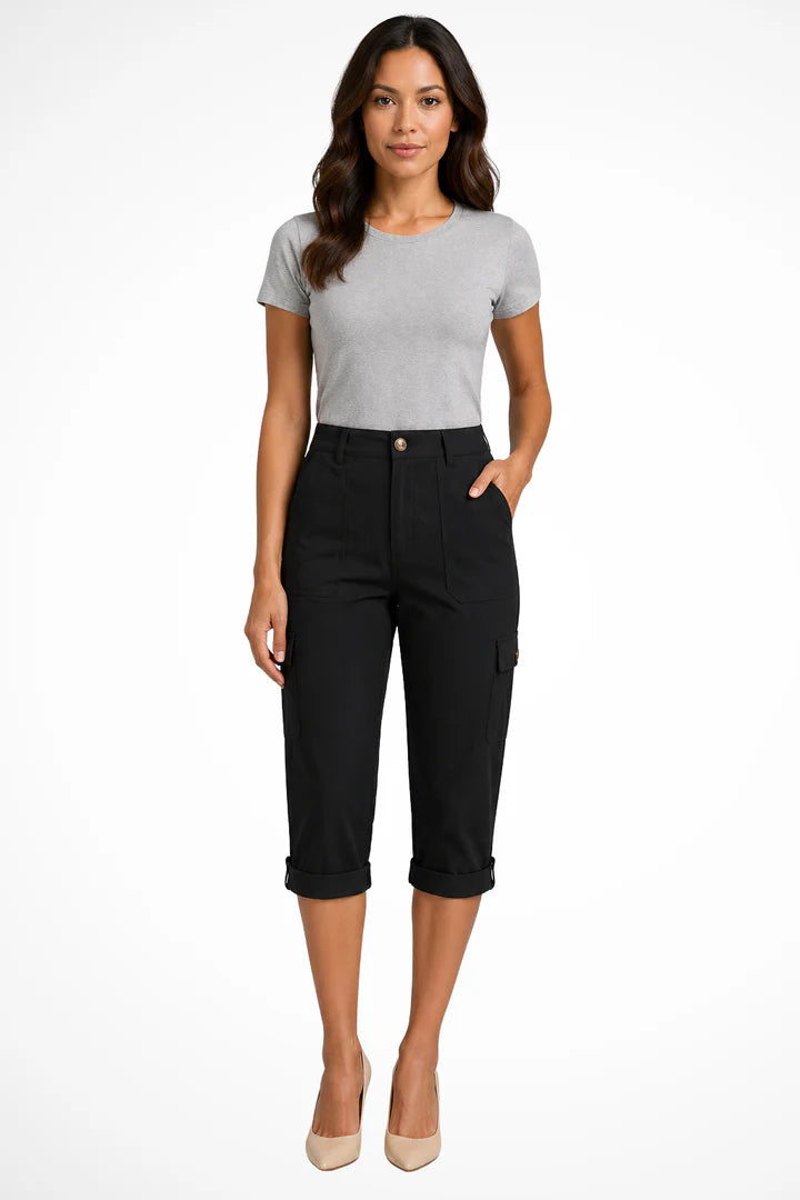 Christelle | Women’s Straight Leg Button Front Utility Cargo Trousers