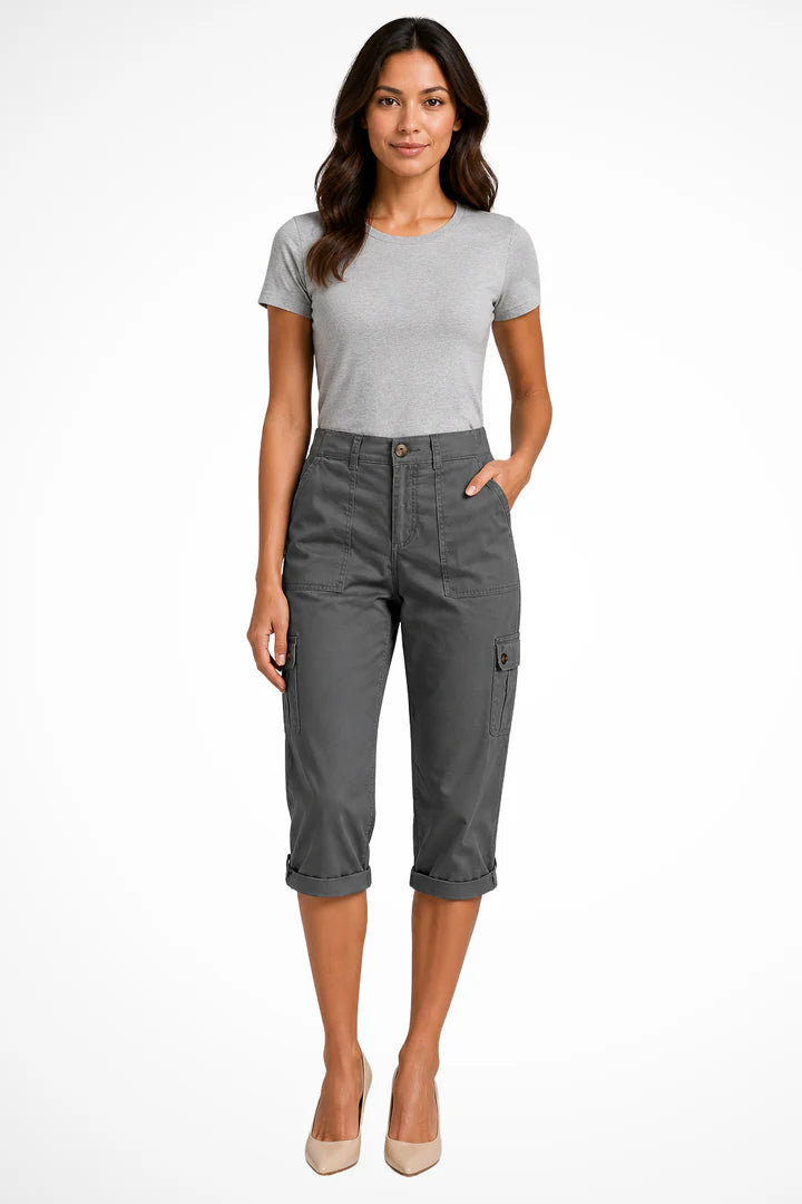 Christelle | Women’s Straight Leg Button Front Utility Cargo Trousers