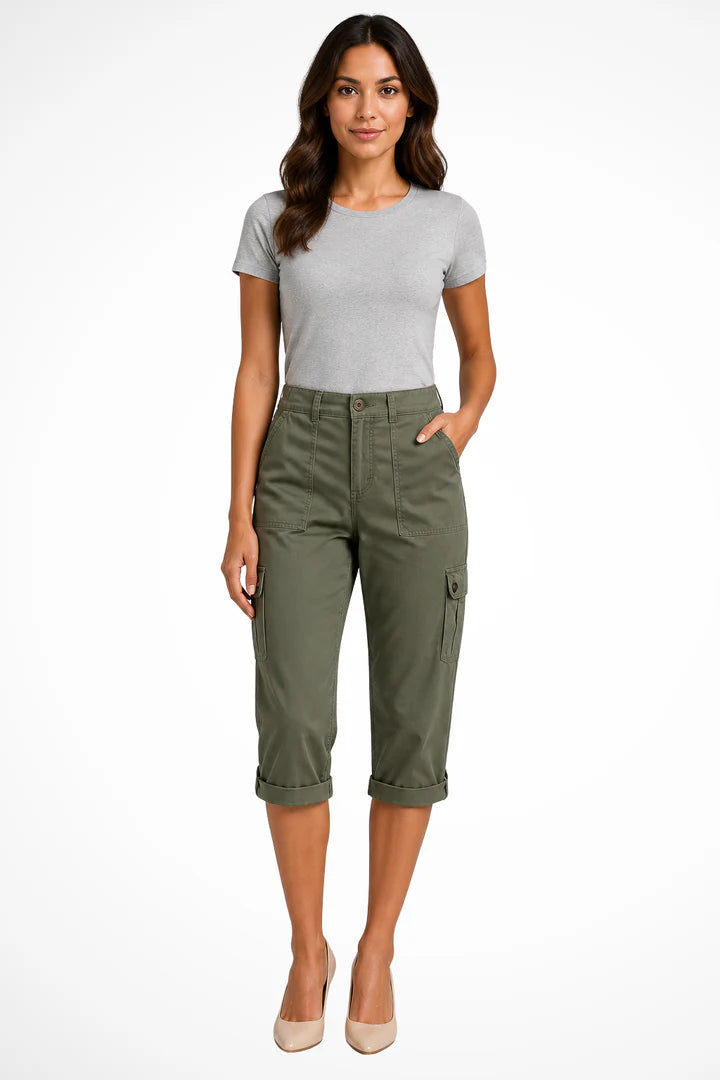 Christelle | Women’s Straight Leg Button Front Utility Cargo Trousers