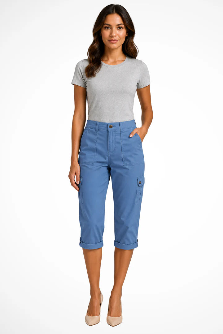 Christelle | Women’s Straight Leg Button Front Utility Cargo Trousers
