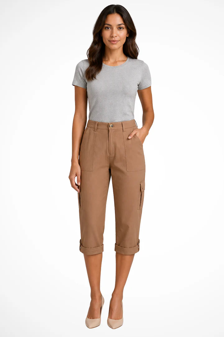 Christelle | Women’s Straight Leg Button Front Utility Cargo Trousers