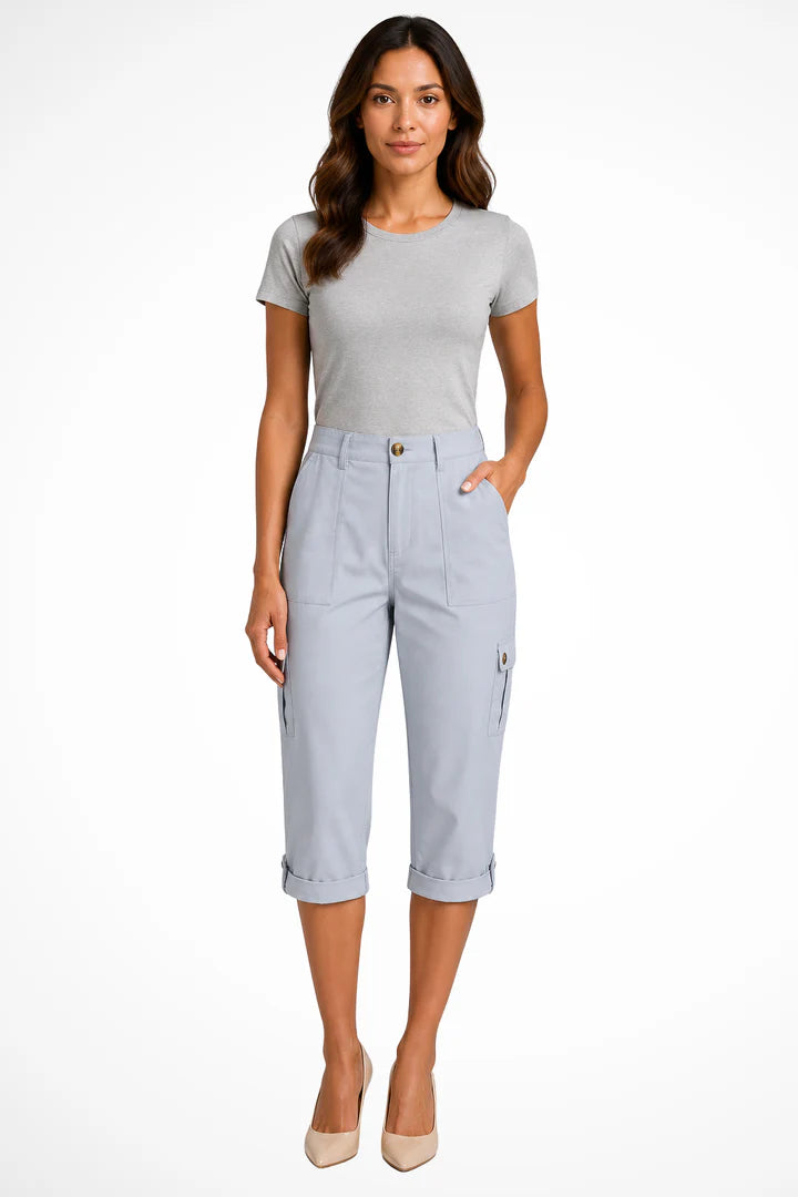 Christelle | Women’s Straight Leg Button Front Utility Cargo Trousers