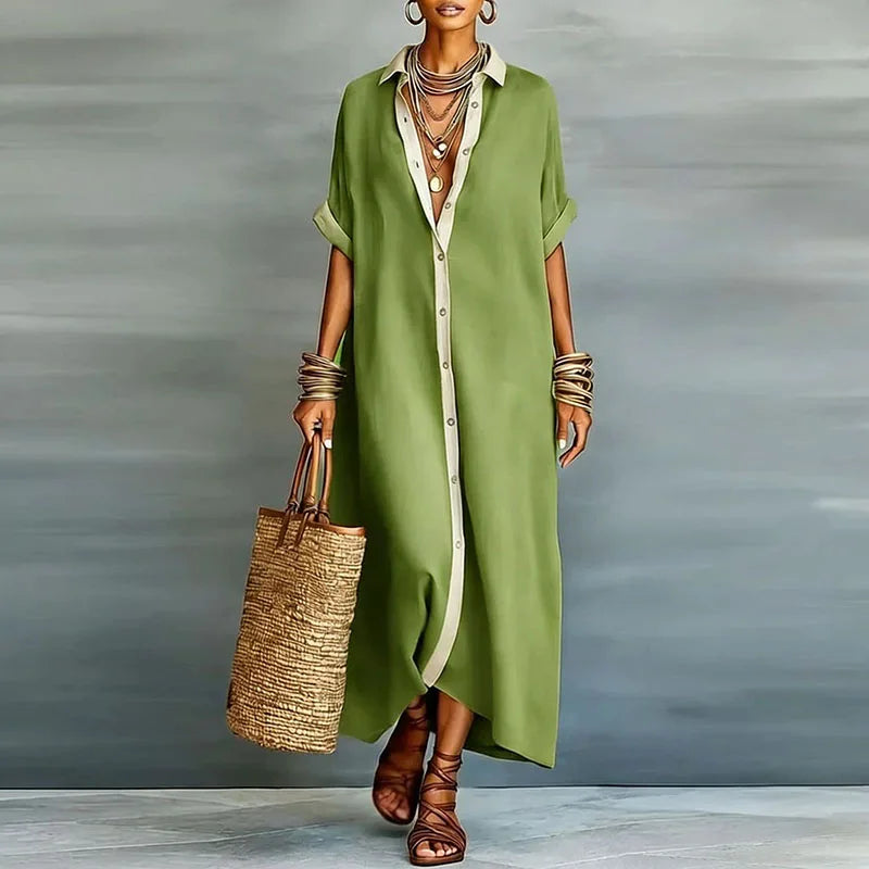 Christie | Women's Button Front Short Sleeve Shirt Midi Dress