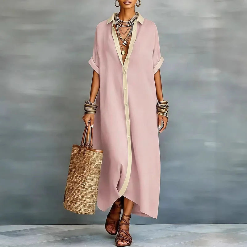Christie | Women's Button Front Short Sleeve Shirt Midi Dress