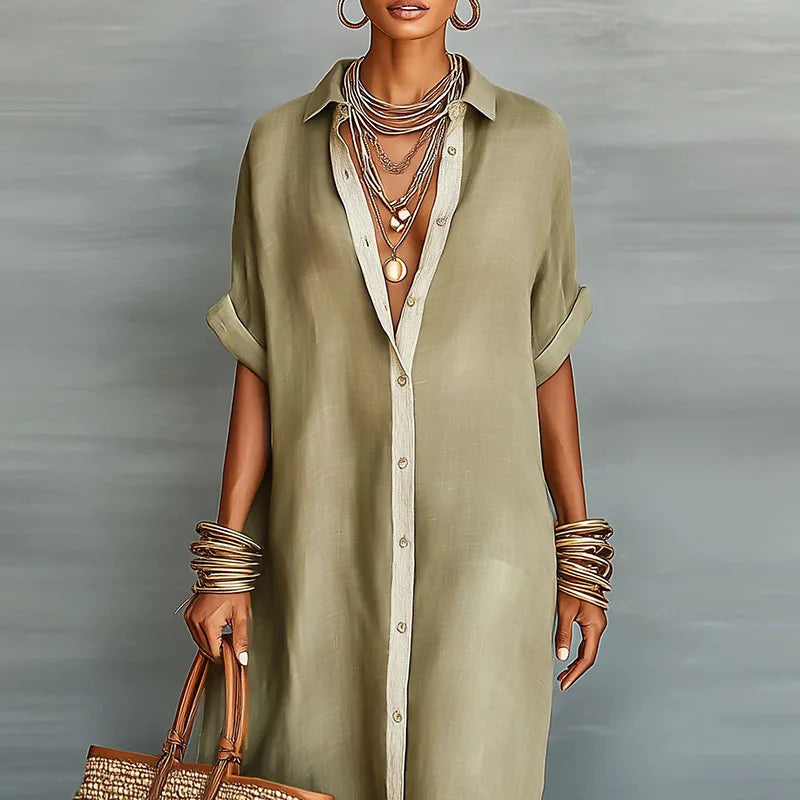 Christie | Women's Button Front Short Sleeve Shirt Midi Dress