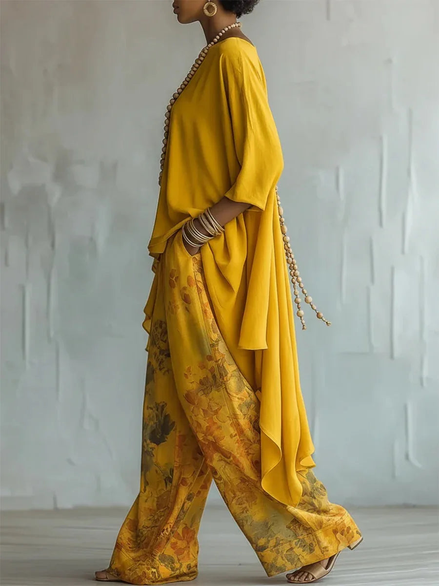 Chrystal | Women's Asymmetrical Printed Wide Leg Two Piece Matching Set
