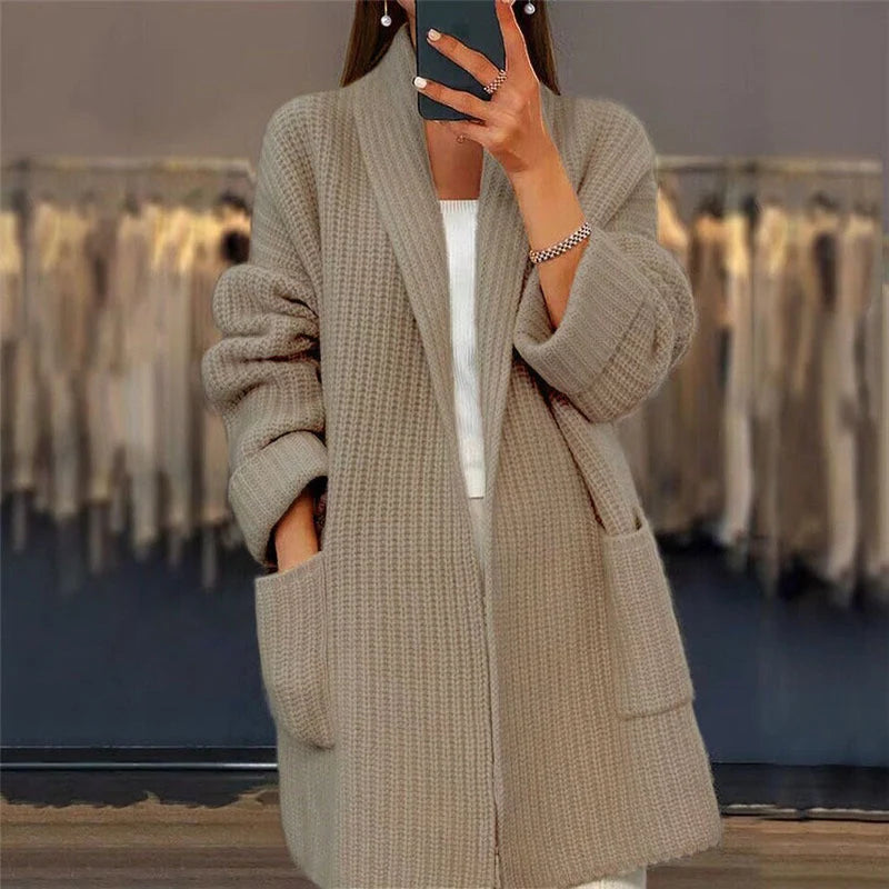 Clarabelle | Women’s Long Sleeve Open Front Pocket Knit Cardigan