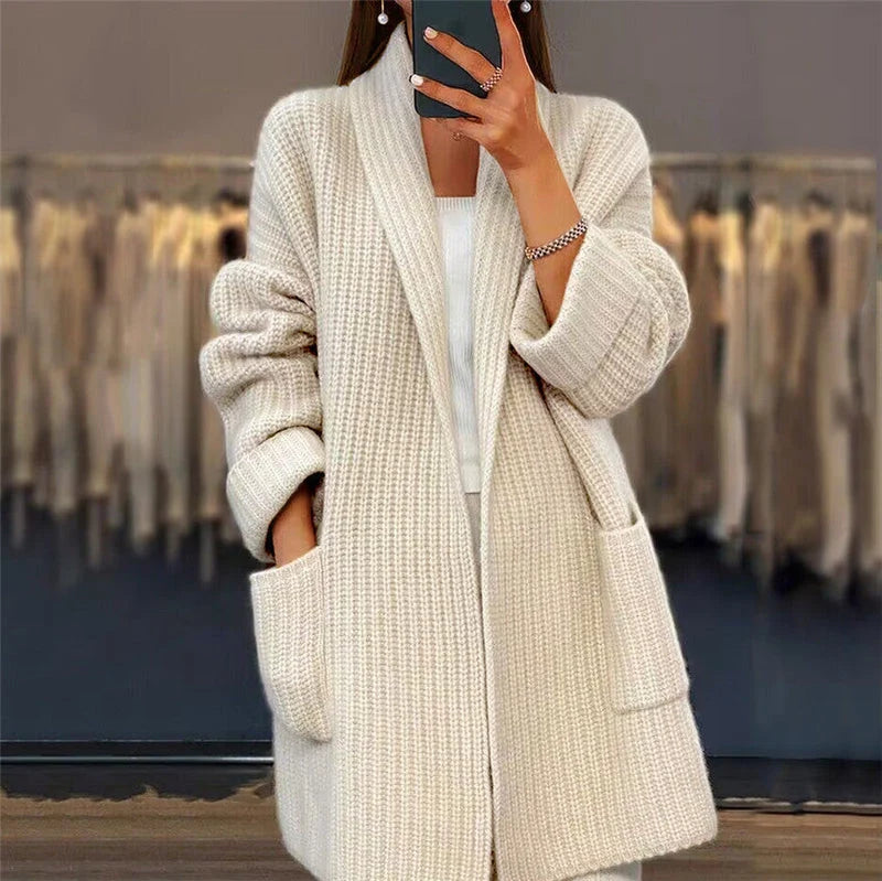 Clarabelle | Women’s Long Sleeve Open Front Pocket Knit Cardigan