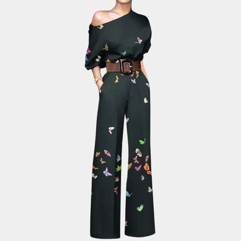 Claudette | Women’s Wide Leg One Shoulder Belted Jumpsuit