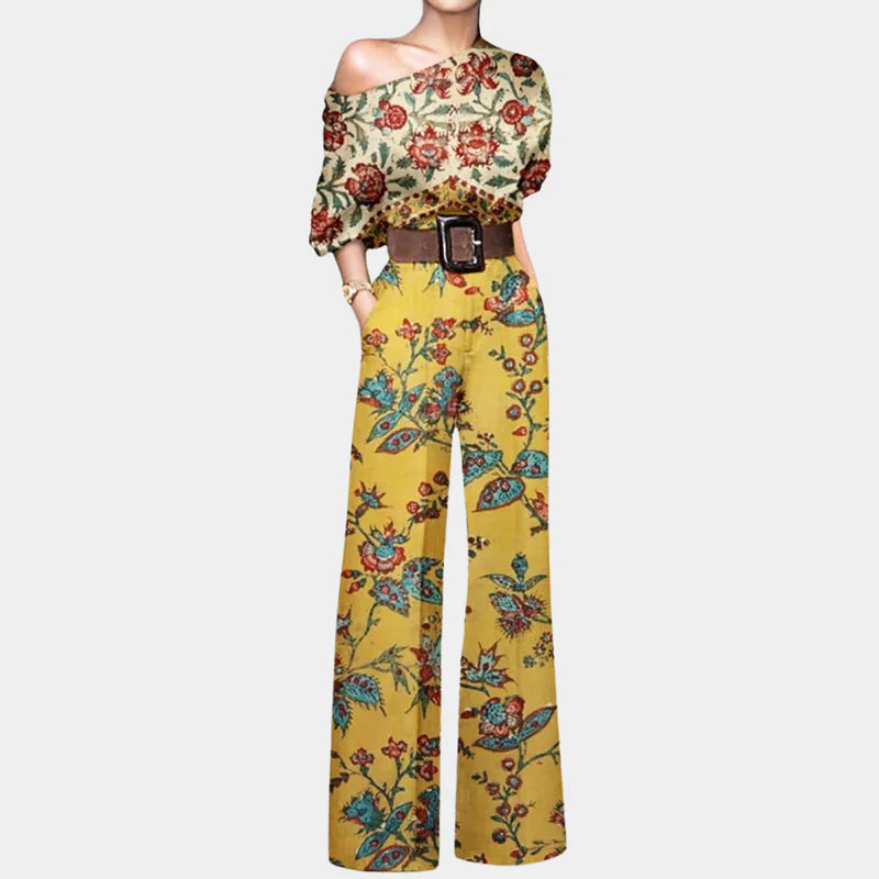 Claudette | Women’s Wide Leg One Shoulder Belted Jumpsuit