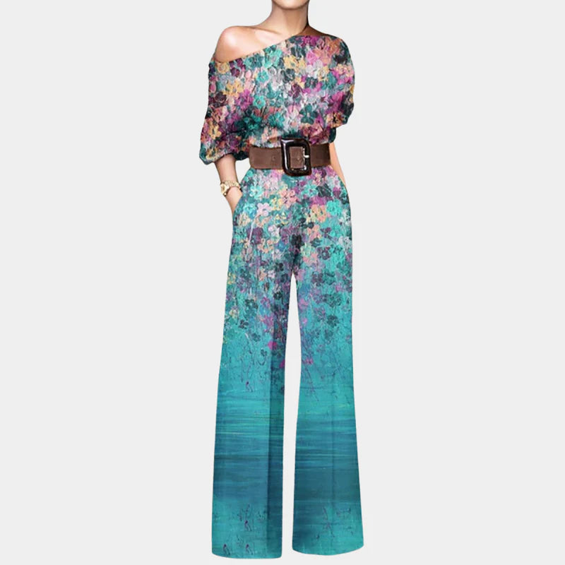 Claudette | Women’s Wide Leg One Shoulder Belted Jumpsuit