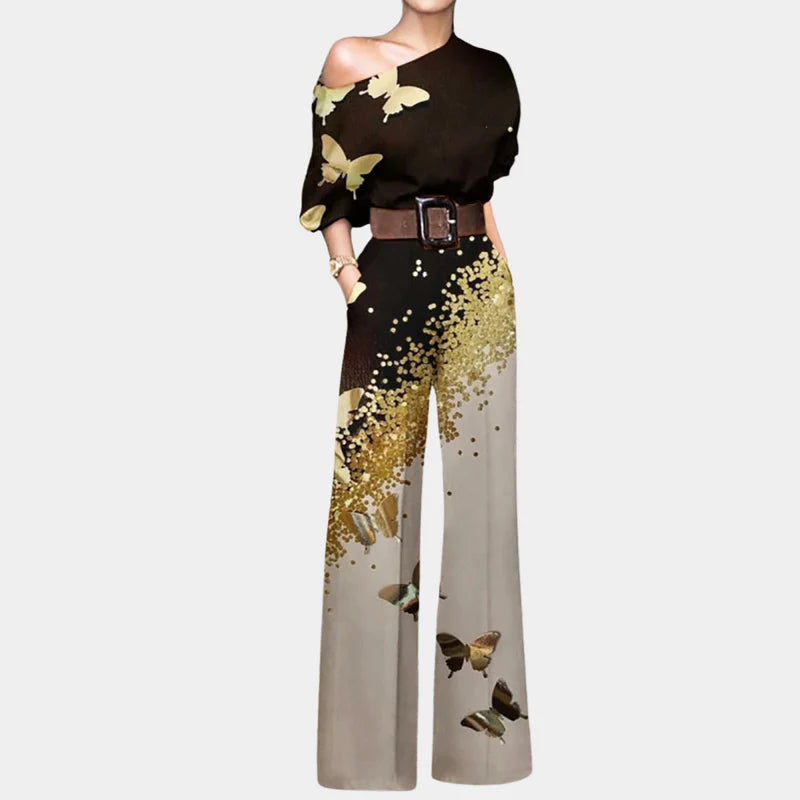 Claudette | Women’s Wide Leg One Shoulder Belted Jumpsuit