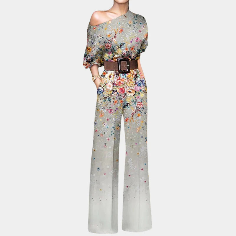Claudette | Women’s Wide Leg One Shoulder Belted Jumpsuit