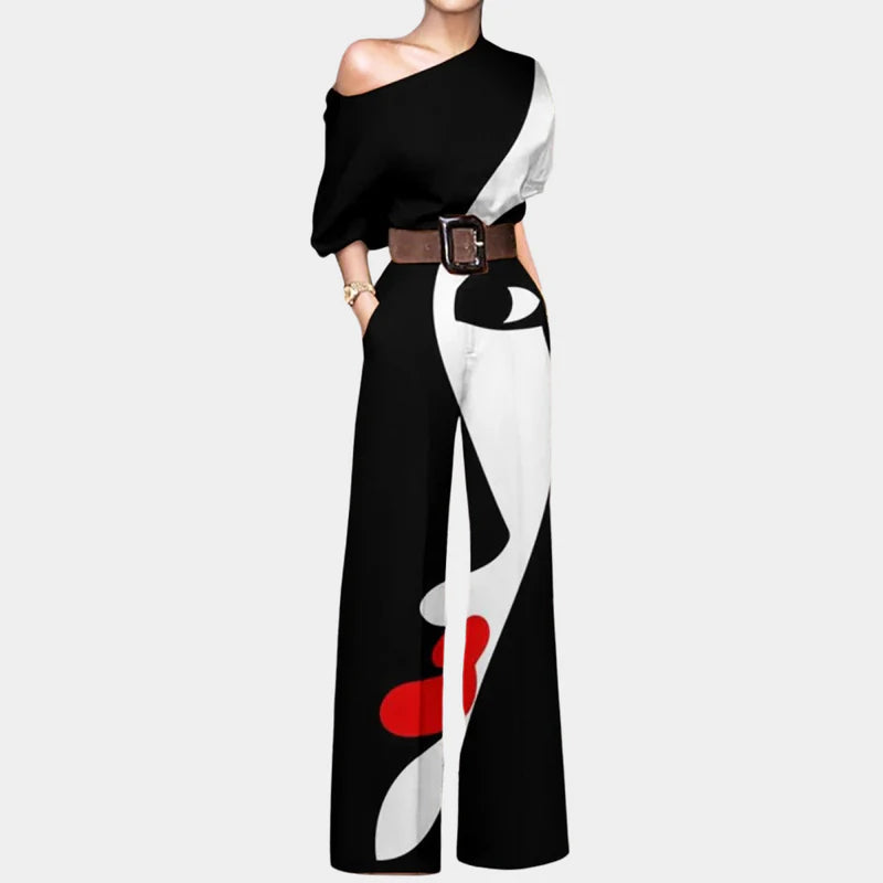 Claudette | Women’s Wide Leg One Shoulder Belted Jumpsuit