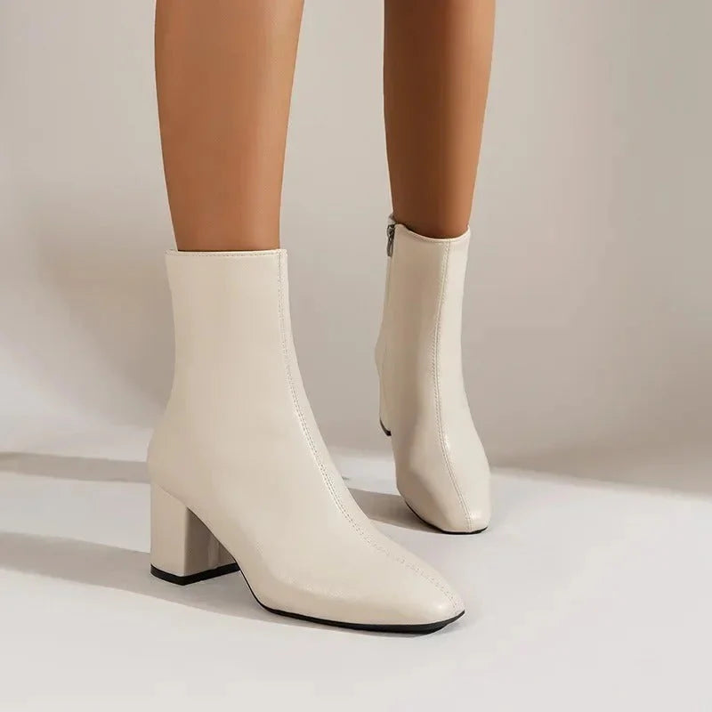 Claudia | Women's Side Zip Block Heel Pointed Toe Boots