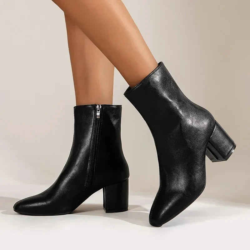 Claudia | Women's Side Zip Block Heel Pointed Toe Boots