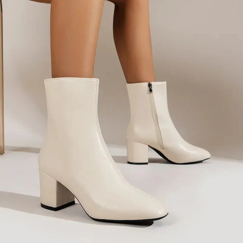 Claudia | Women's Side Zip Block Heel Pointed Toe Boots