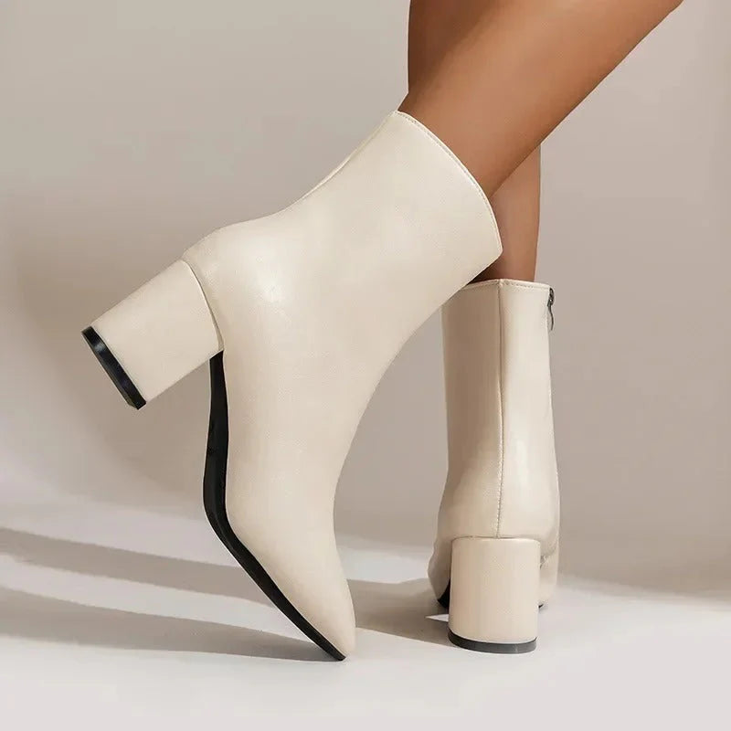 Claudia | Women's Side Zip Block Heel Pointed Toe Boots