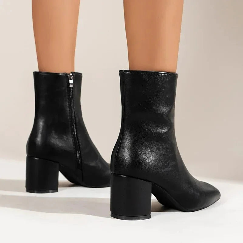 Claudia | Women's Side Zip Block Heel Pointed Toe Boots
