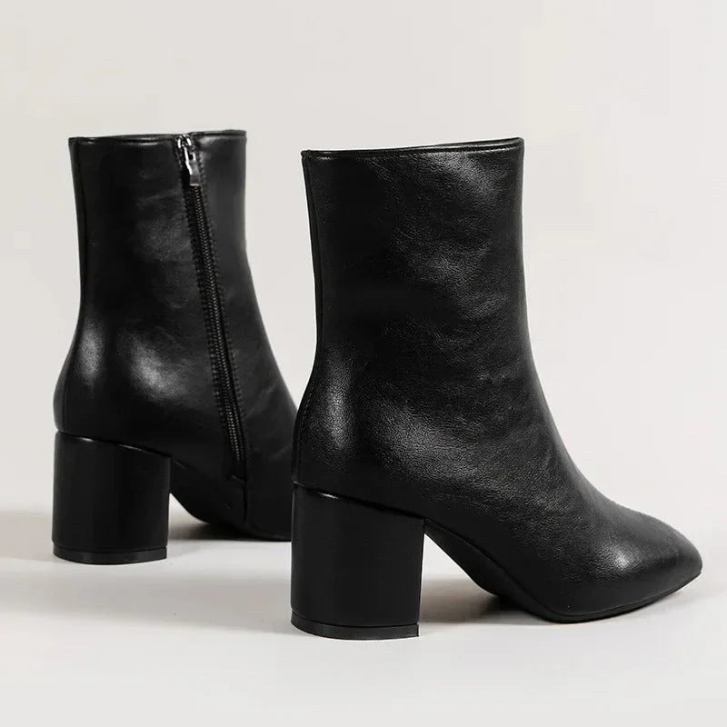 Claudia | Women's Side Zip Block Heel Pointed Toe Boots