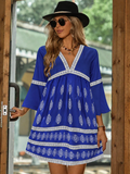Claudine | Women's Printed Flowy V Neck Boho Mini Dress
