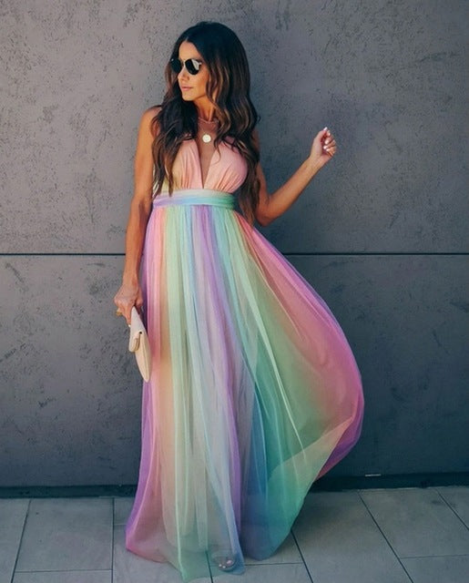 Cleopatra | Women's V Neck Sleeveless Flowy Wedding Guest Dress