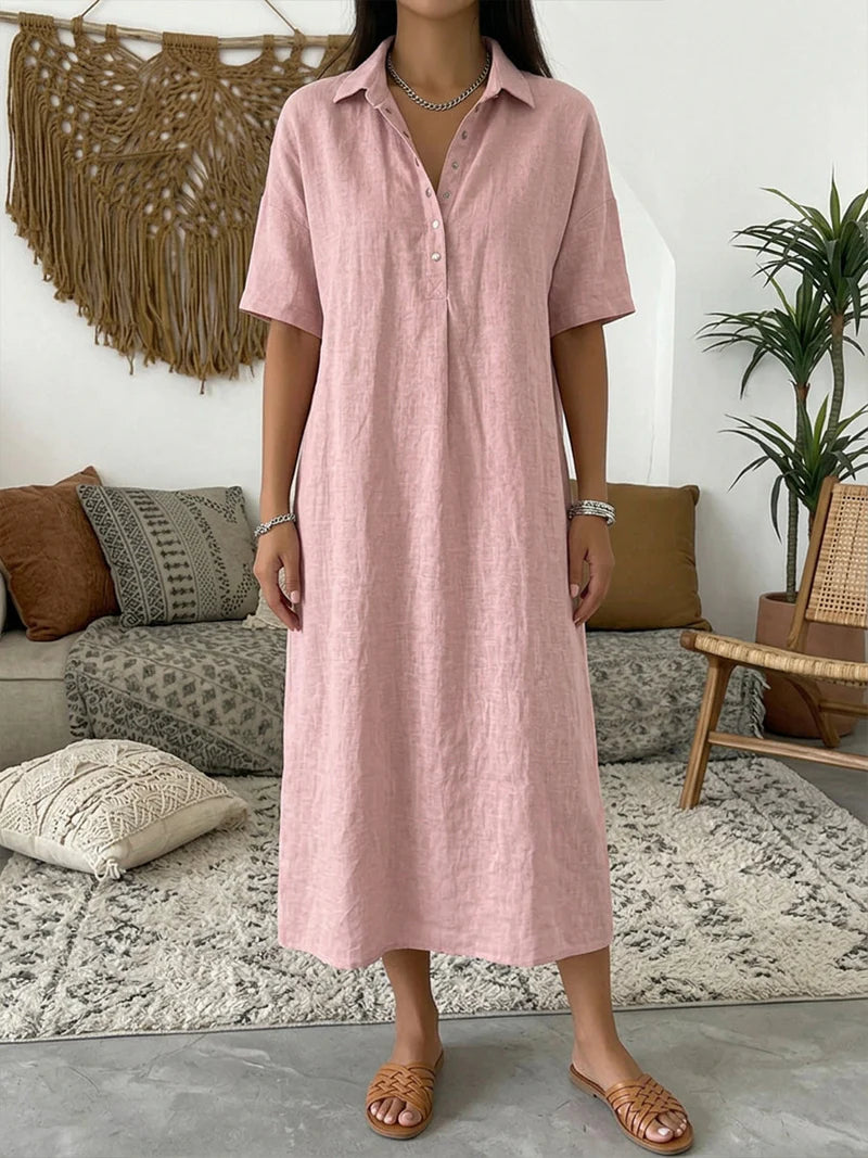 Collette | Women’s Collared Button Front Short Sleeve Shirt Midi Dress
