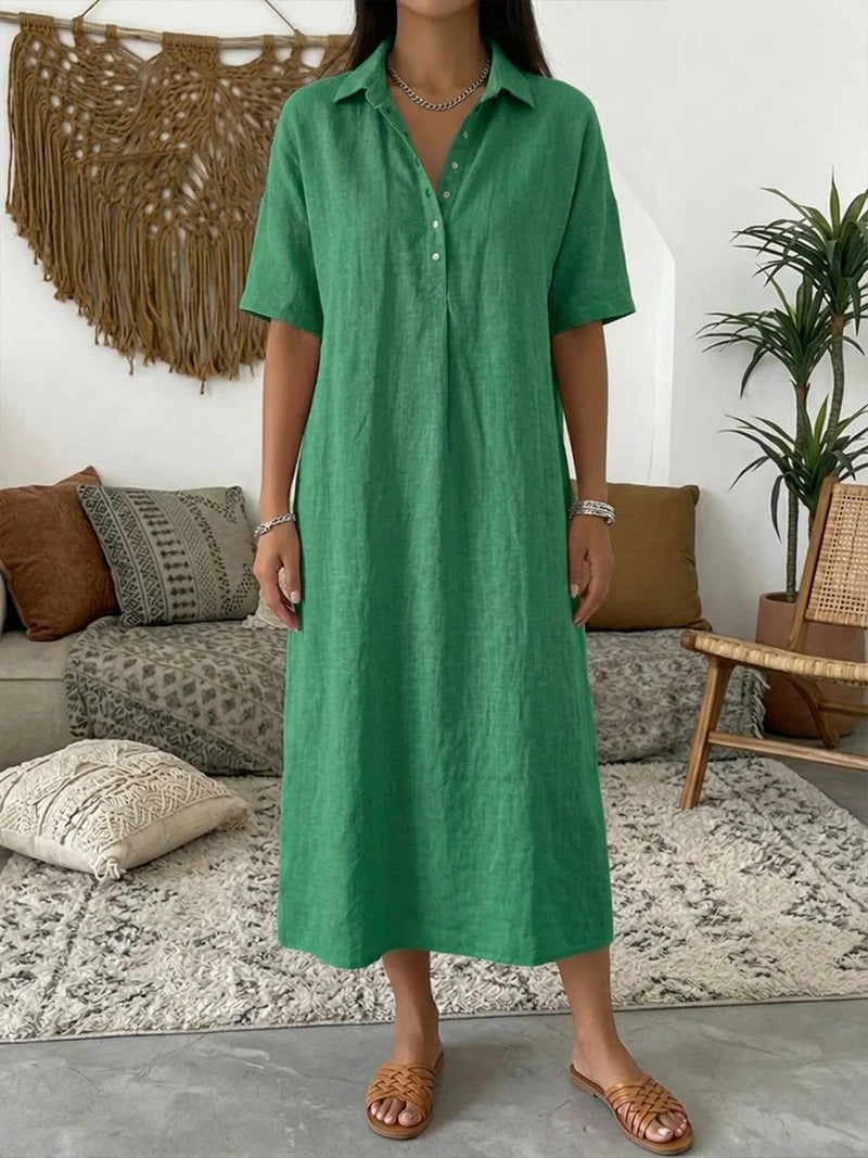 Collette | Women’s Collared Button Front Short Sleeve Shirt Midi Dress