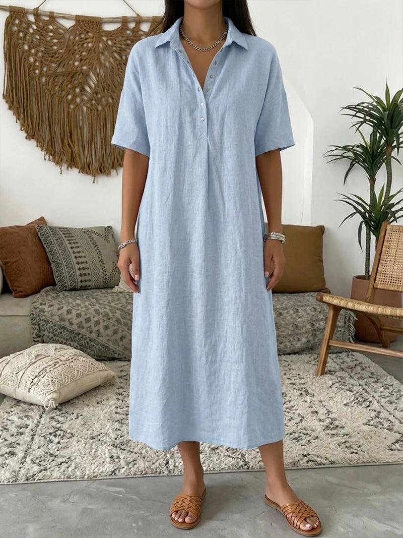 Collette | Women’s Collared Button Front Short Sleeve Shirt Midi Dress