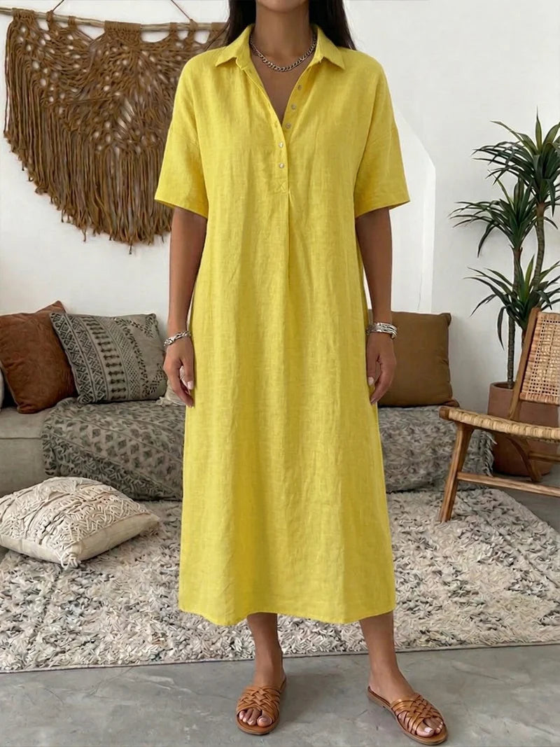Collette | Women’s Collared Button Front Short Sleeve Shirt Midi Dress
