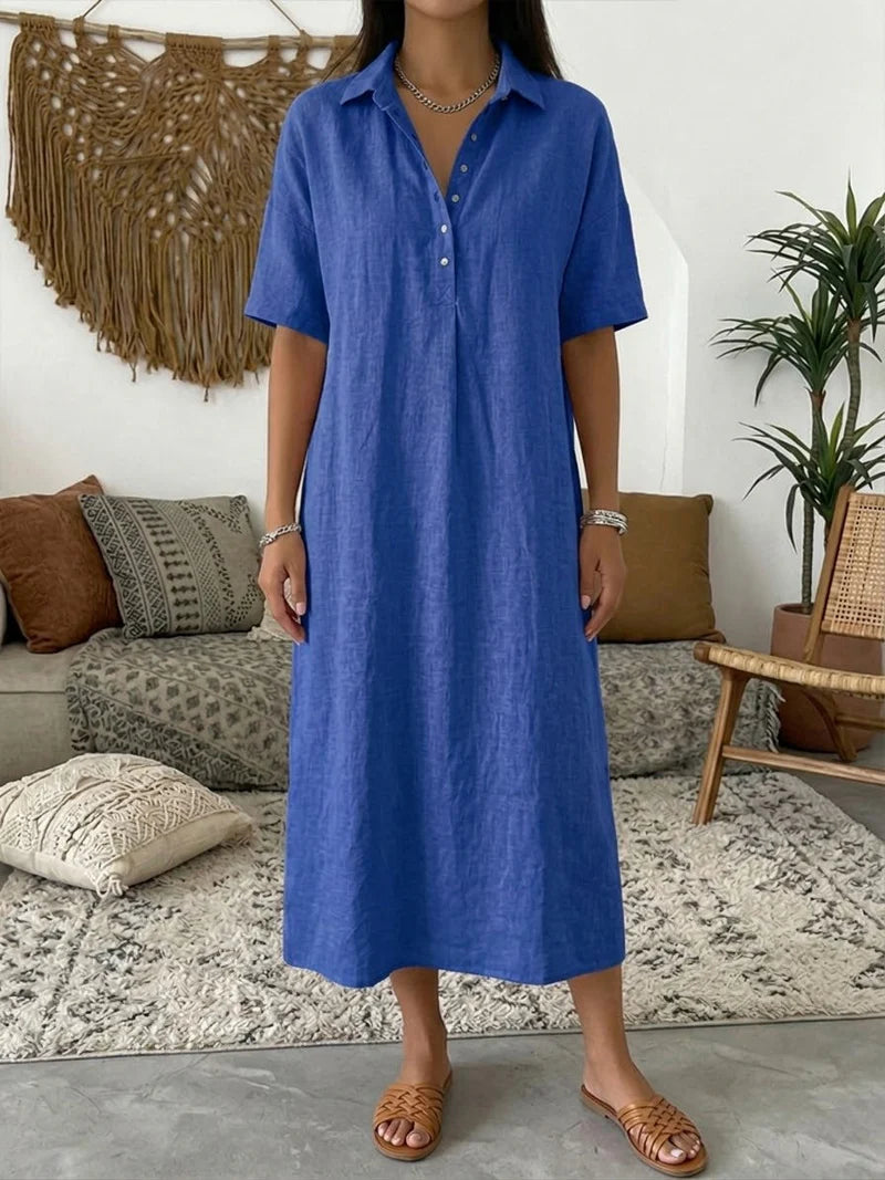 Collette | Women’s Collared Button Front Short Sleeve Shirt Midi Dress