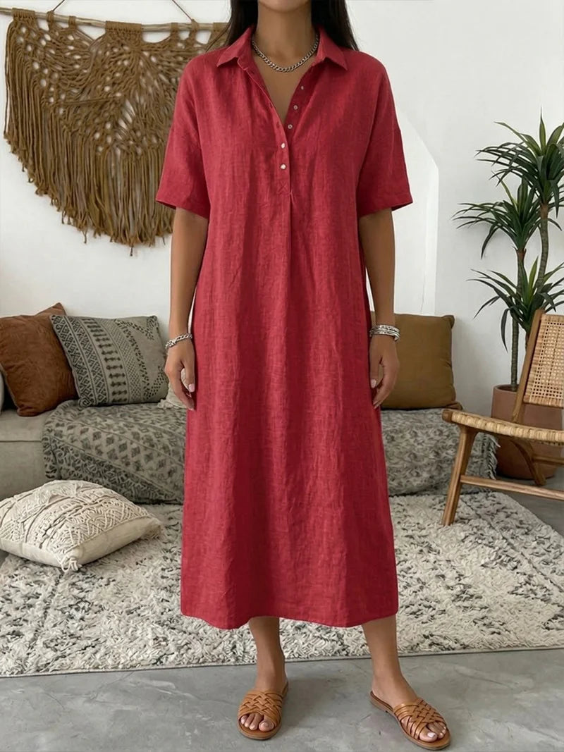 Collette | Women’s Collared Button Front Short Sleeve Shirt Midi Dress